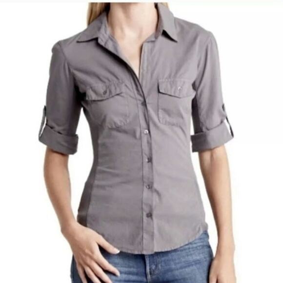 James Perse Womens 3 Large Roll Tab Contrast Panel Luxury Prep Old Money Shirt - Picture 11 of 13